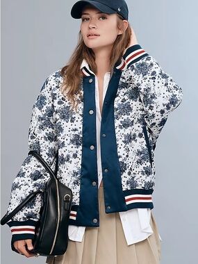 ANTHROPOLOGIE MAEVE FLORAL JACQUARD BOMBER JACKET Size Small